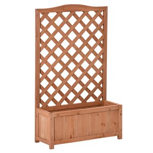 Outsunny 11 x 27.6 x 46.1-in Brown Wood Raised Garden Bed with Trellis