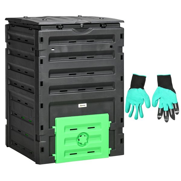 Bac à compost d'extérieur Outsunny 120 gallons en plastique avec gants  845-915V01BK