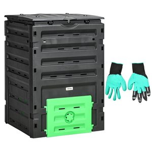 Outsunny 120-Gallon Plastic Outdoor Compost Bin with Gloves