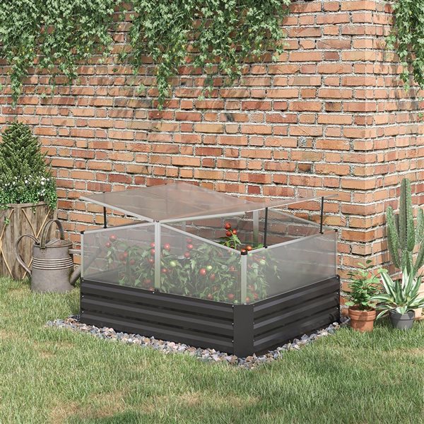 Outsunny 42.1 x 49.6 x 26.6-in Dark Grey Metal Raised Garden Bed with Cold Frame