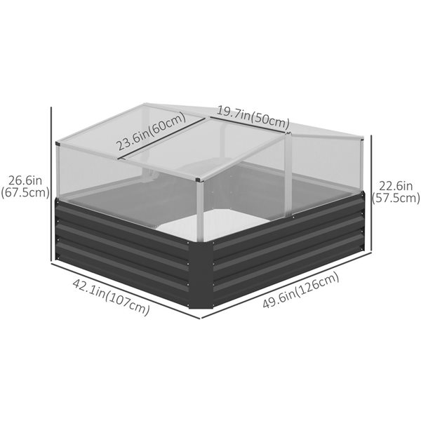 Outsunny 42.1 x 49.6 x 26.6-in Dark Grey Metal Raised Garden Bed with Cold Frame