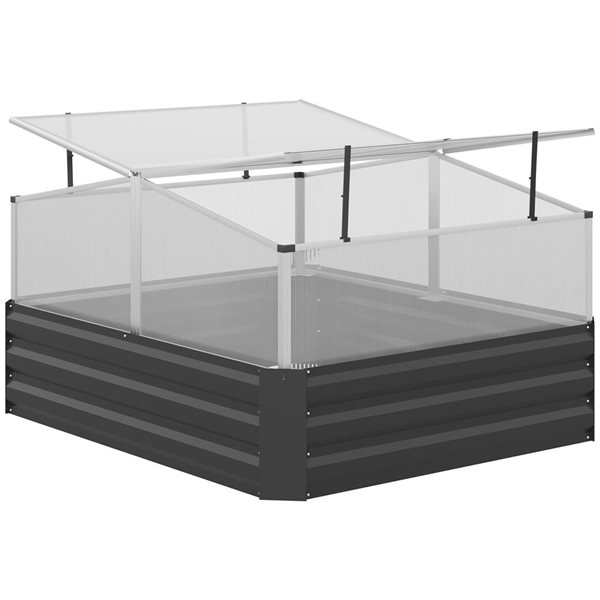 Outsunny 42.1 x 49.6 x 26.6-in Dark Grey Metal Raised Garden Bed with Cold Frame