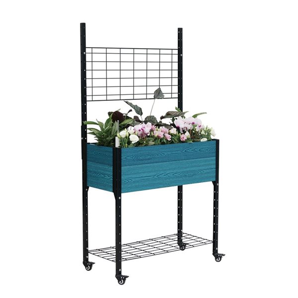 Everbloom SelfWatering Mobile Planter of 18 x 36 x 69in Aged Blue