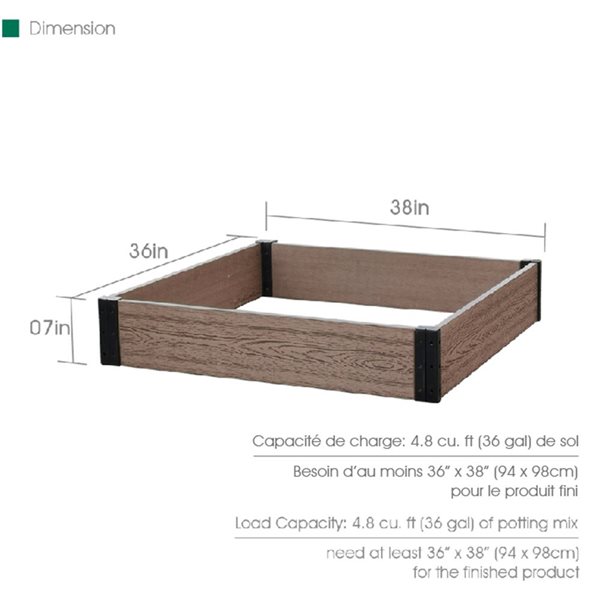 Everbloom Essential Raised Garden Bed 38 x 36 x 7-in Neutral Colour