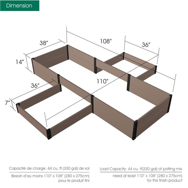 Everbloom Raised Cross Garden Bed with 5 Sections 110 x 108 x 14-in Neutral Colour