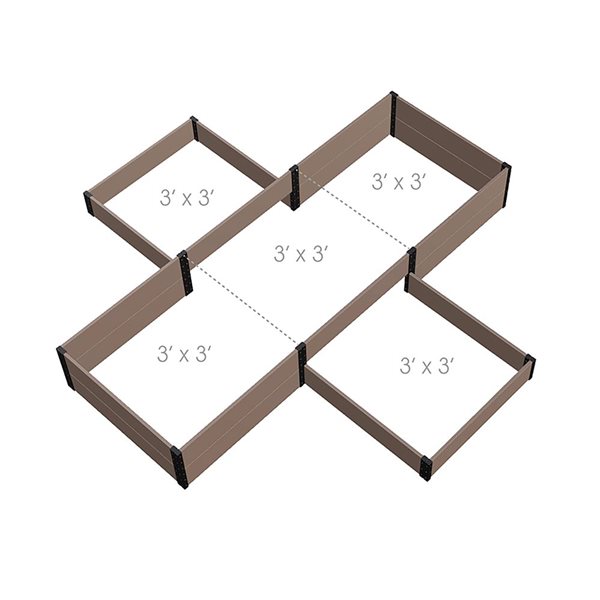 Everbloom Raised Cross Garden Bed with 5 Sections 110 x 108 x 14-in Neutral Colour