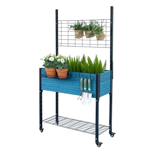Everbloom SelfWatering Mobile Planter of 18 x 36 x 69in Aged Blue