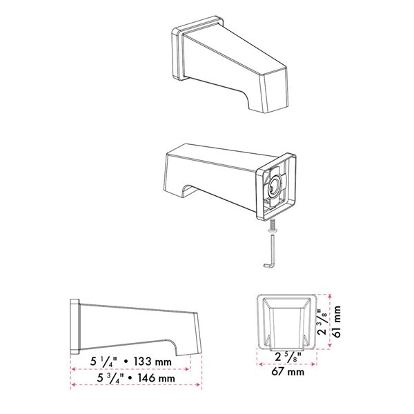 akuaplus® 1/2-in Matte Black Square Bathtub Spout