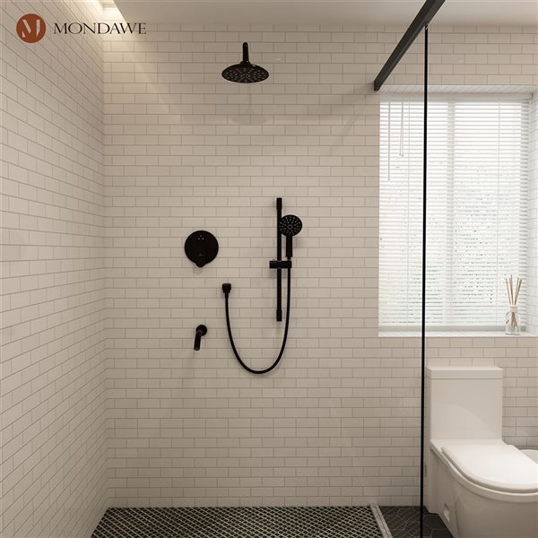 Mondawe 3-Function Wall Mounted Oil-Rubbed Bronze Built-in Rainfall Shower System with Tub Spout