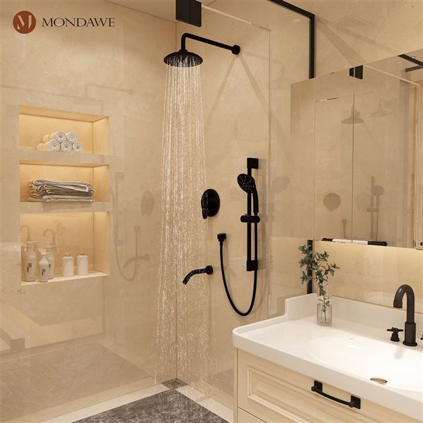 Mondawe 3-Function Wall Mounted Oil-Rubbed Bronze Built-in Rainfall Shower System with Tub Spout