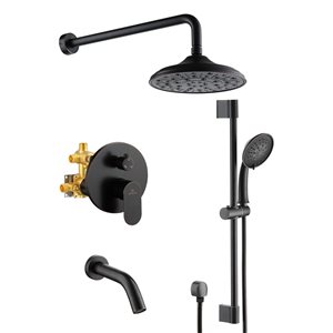 Mondawe 3-Function Wall Mounted Oil-Rubbed Bronze Built-in Rainfall Shower System with Tub Spout