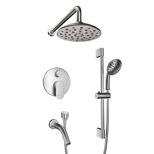 Mondawe 3-Function Wall Mounted Brushed Nickel Built-in Rainfall Shower ...