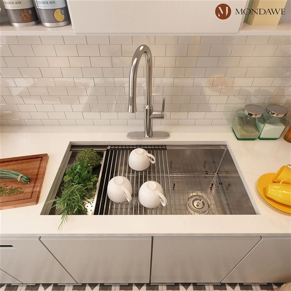 Mondawe Undermount 36 x 19-in Brushed Stainless Steel Single Bowl Workstation Kitchen Sink