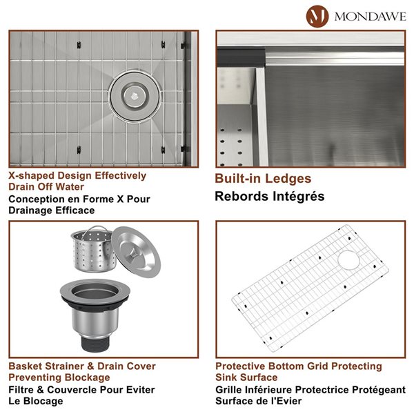 Mondawe Undermount 36 x 19-in Brushed Stainless Steel Single Bowl Workstation Kitchen Sink