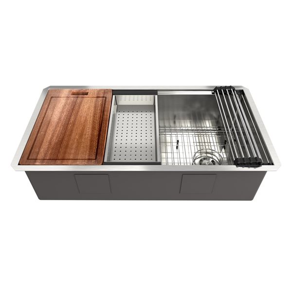 Mondawe Undermount 36 x 19-in Brushed Stainless Steel Single Bowl Workstation Kitchen Sink