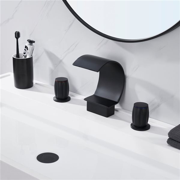 Mondawe Matte Black 2-handle Widespread Arc Waterfall Bathroom Sink Faucet