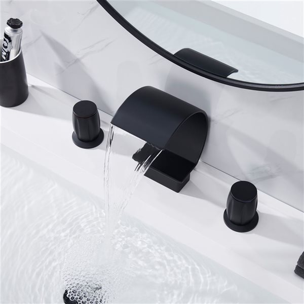 Mondawe Matte Black 2-handle Widespread Arc Waterfall Bathroom Sink Faucet