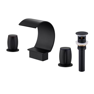 Mondawe Matte Black 2-handle Widespread Arc Waterfall Bathroom Sink Faucet