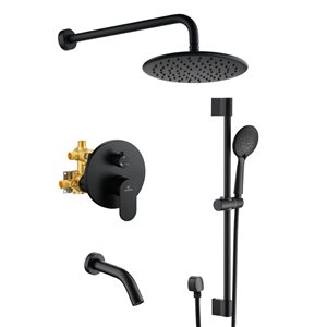 Mondawe 3-Function Wall Mounted Matte Black Rainfall Shower System with Spout