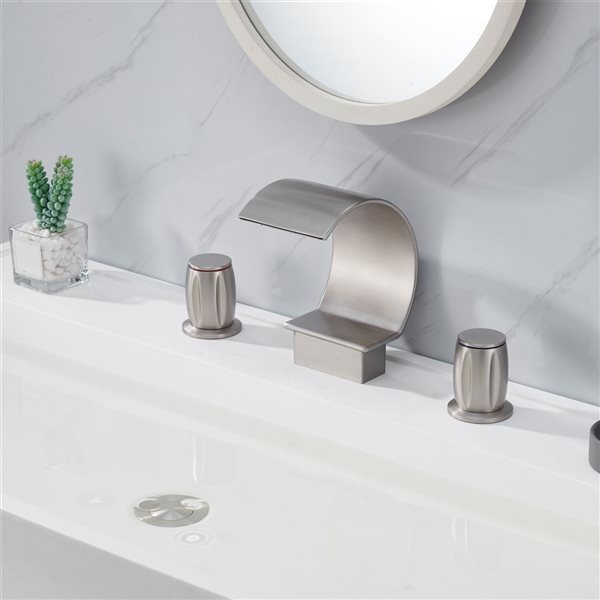 Mondawe Brushed Nickel 2-handle Widespread Arc Waterfall Spout Bathroom Sink Faucet