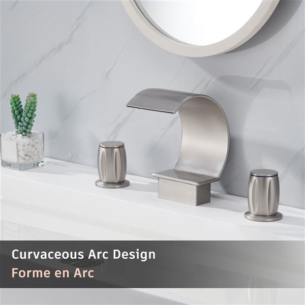 Mondawe Brushed Nickel 2-handle Widespread Arc Waterfall Spout Bathroom Sink Faucet