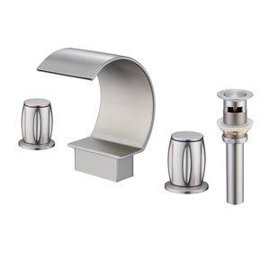 Mondawe Brushed Nickel 2-handle Widespread Arc Waterfall Spout Bathroom Sink Faucet