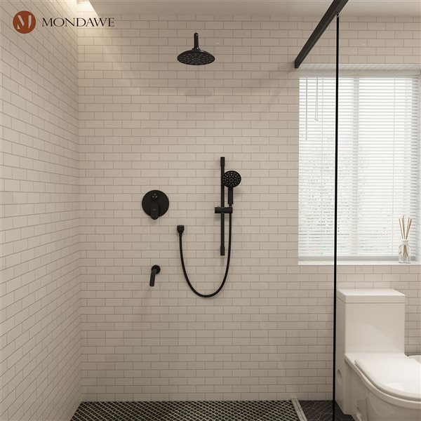Mondawe 3-Function Wall Mounted Matte Black Built-in Rainfall Shower System with Spout
