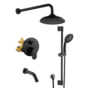 Mondawe 3-Function Wall Mounted Matte Black Built-in Rainfall Shower System with Spout
