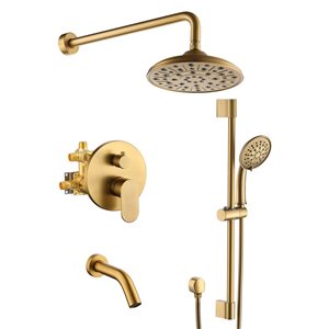 Mondawe 3-Function Wall Mounted Brushed Gold Built-in Rainfall Shower System with Spout