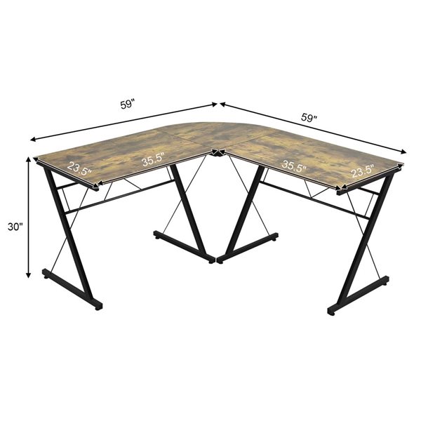 Costway 59-in L-Shaped Computer Table Study Workstation - Brown