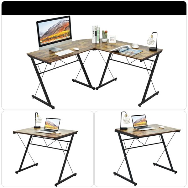 Costway 59-in L-Shaped Computer Table Study Workstation - Brown