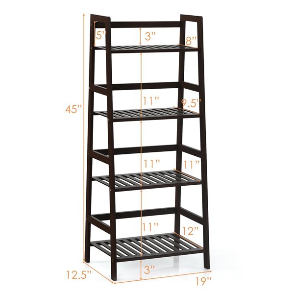 Costway 4-Tier Bamboo Ladder Shelf - Dark Brown