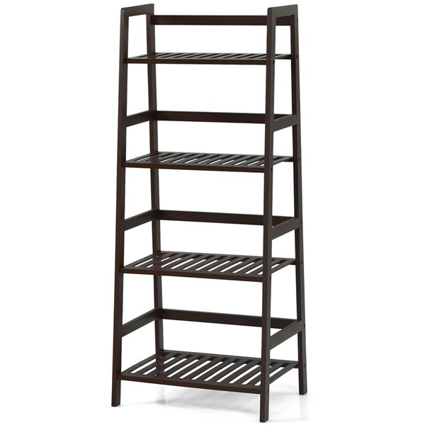 Costway 4-Tier Bamboo Ladder Shelf - Dark Brown