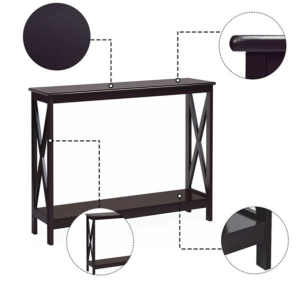 Costway 2-Tier Espresso Console Table with Shelf