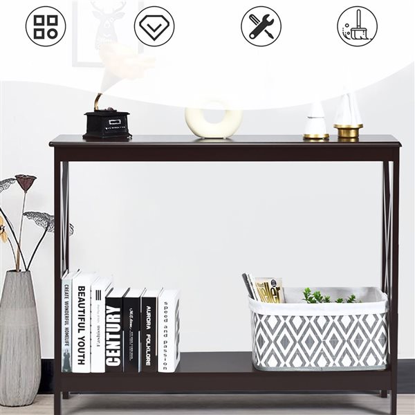 Costway 2-Tier Espresso Console Table with Shelf