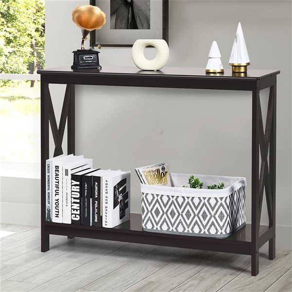 Costway 2-Tier Espresso Console Table with Shelf