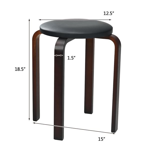 Costway Set of 4 Bentwood Round Stool Stackable Dining Chair - Black