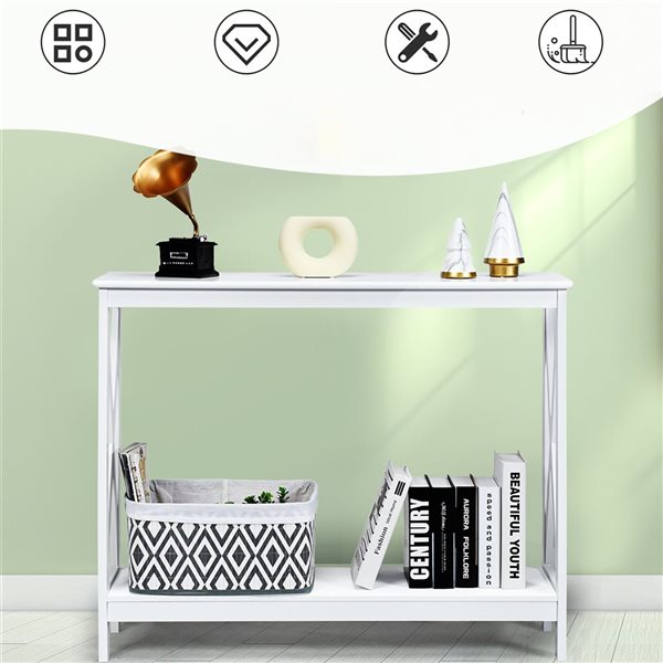 Costway 2-Tier White Console Table with Shelf