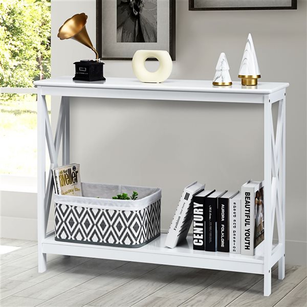 Costway 2-Tier White Console Table with Shelf