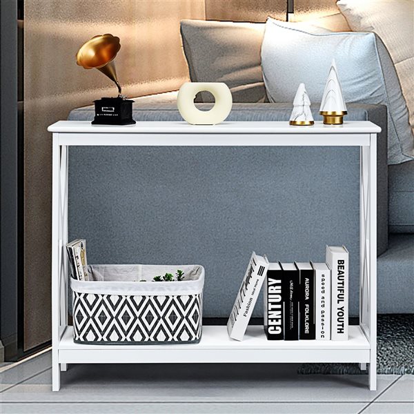 Costway 2-Tier White Console Table with Shelf