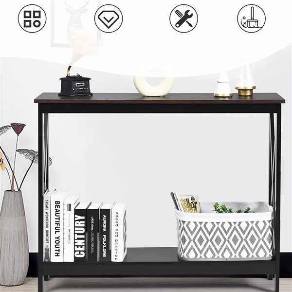 Costway 2-Tier Wood Grain Console Table with Shelf