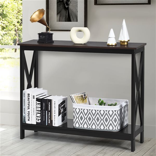 Costway 2-Tier Wood Grain Console Table with Shelf