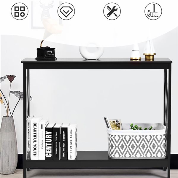 Costway 2-Tier Black Console Table with Shelf