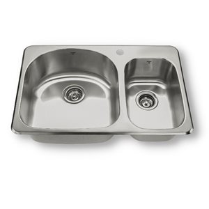 ONEX® Drop-in Double Bowl 31-in x 20-in x 9-in & 7-in D Stainless Steel Sink