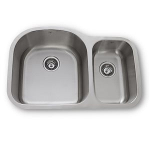 ONEX® Undermount Double bowl 31-in x 20-inx 9-in & 7-in D Stainless steel sink