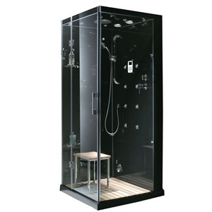 Avora Bath Jupiter Black 1-piece 35 x 35 x 86-in Steam Shower - Left-Hand Drain