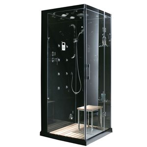 Avora Bath Jupiter Black 1-piece 35 x 35 x 86-in Steam Shower - Right-Hand Drain