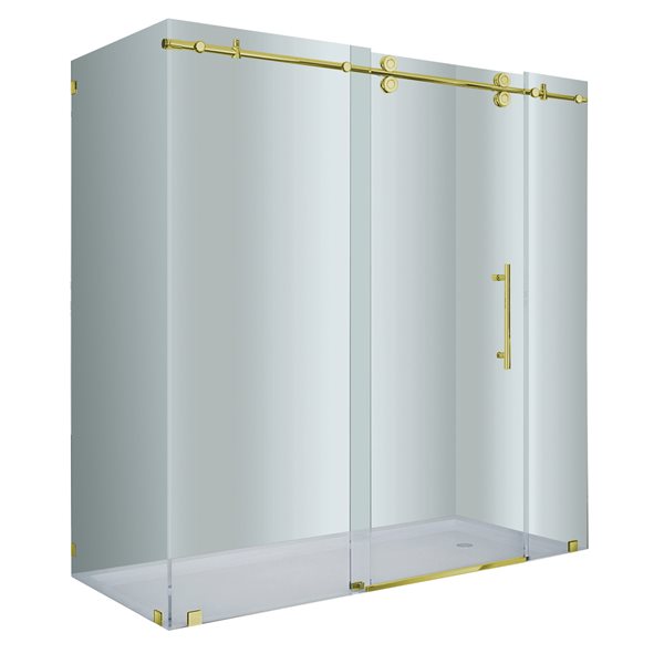 Turin Vertiges 72 x 40 x 75-in Semi-Frameless Sliding Corner Shower Door with Clear Glass - Brass