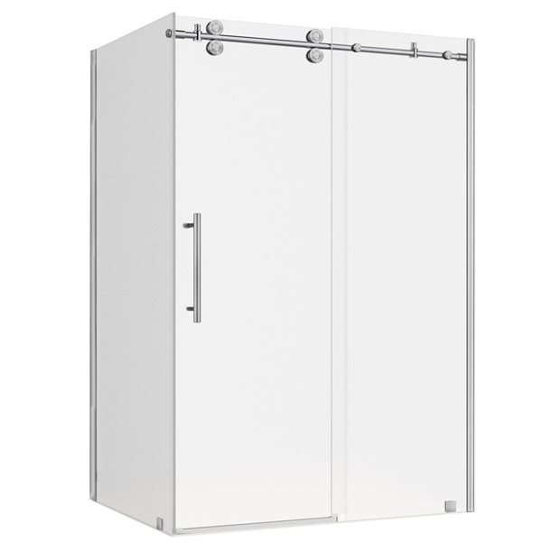 Porte de douche pour coin Vertiges de Turin coulissante sans cadre 72 x 40 x 75 po, verre clair, nickel