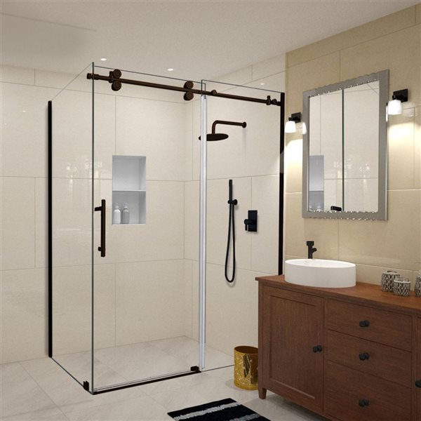 Turin Vertiges 48 x 36 x 75-in Semi-Frameless Sliding Corner Shower Door with Clear Glass - Bronze